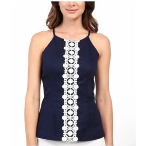 NWT Lilly Pulitzer Annabelle Halter Top Navy Anchors 0 00 XS Tank‎ Cotton Lace